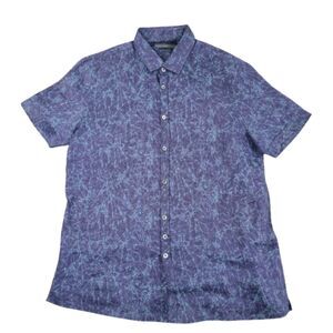 John Varvatos 100% Linen Blue Geometric Button Up Size XXL